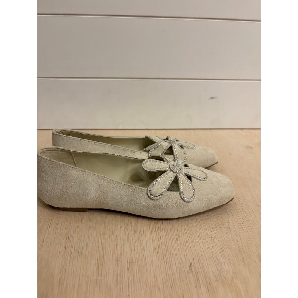 Katy Perry The Evie Daisy Flats Faux Suede Cream Ballet Rhinestone Size 7 NWOB